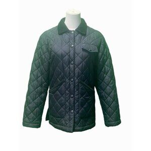 Lauren Ralph Lauren Black Quilted Nylon Corduroy Collar Snap Front Jacket P/S